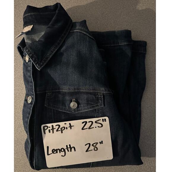 Chicos Sz 2P, 12 Elongated Denim Jacket Stretchy Comfy Utility Chore Lagenlook - Picture 7 of 12